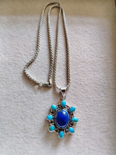 Turquoise and lapis pendant
