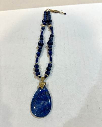 Lapis pendant beaded necklace - beaded,